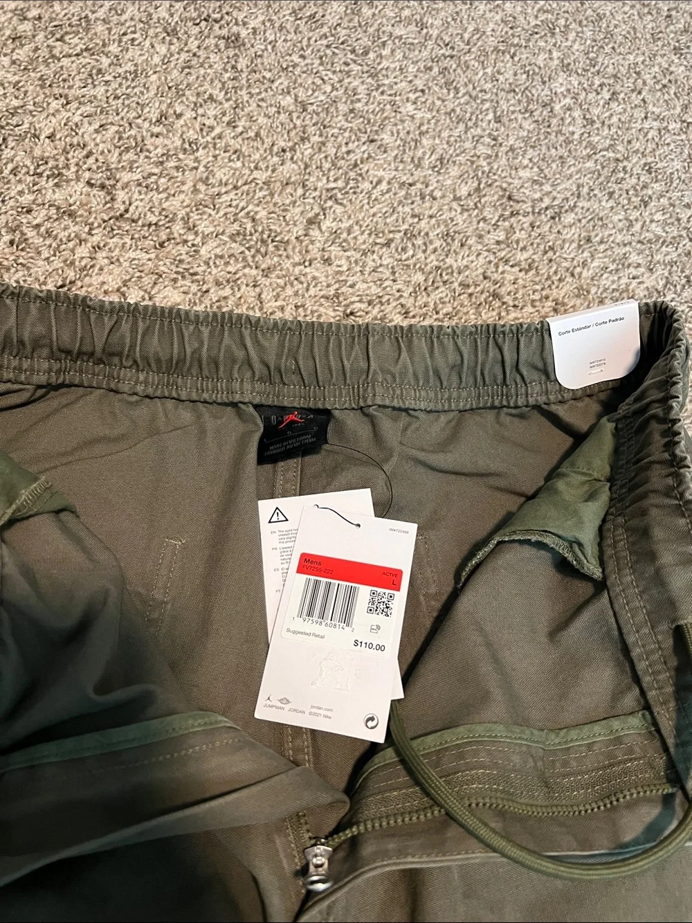 Jordan Men's Olive Green Cargo Pants with Utility Pockets